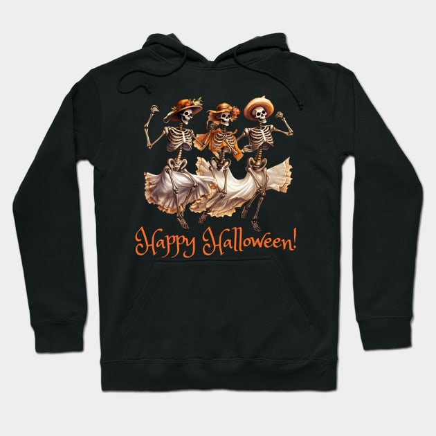 Glamour Ghouls Pretty Fashionable Skeletons Happy Halloween Hoodie by Dibble Dabble Designs
